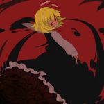  abe_kanari blonde_hair child darkness dress frills hair_ribbon highres outstretched_arms petticoat red red_background red_eyes ribbon rumia solo the_embodiment_of_scarlet_devil touhou vest youkai 