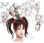  2girls black_hair breasts character_name china_dress chinese_clothes closed_eyes collage hirano_miharu jc ling_xiaoyu lips multiple_girls palm-fist_greeting school_uniform scrunchie short_hair sketch smile tekken tekken_tag_tournament_2 twintails 