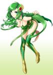  1girl arms_behind_back bent_over blue_eyes breasts final_fantasy final_fantasy_iv green green_hair hair_ornament hanging_breasts high_heels leaning_forward long_hair rydia shoes solo st.germain-sal thighhighs 