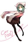  :&lt; black_legwear cat_food_(vocaloid) cat_hood green_hair hatsune_miku hood macco pantyhose skirt sleeves_past_wrists solo vocaloid yellow_eyes 