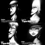  3boys barnaby_brooks_jr bob_cut cabbie_hat earrings facial_hair glasses goatee hat high_contrast jake_martinez jewelry kaburagi_t_kotetsu kriem monochrome multiple_boys okappa portrait ruhito_(ruhitohouse) shadow tattoo tiger_&amp;_bunny 