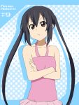  :t bare_shoulders black_hair can't_be_this_cute casual_one-piece_swimsuit character_name crossed_arms halterneck ikari_manatsu k-on! long_hair nakano_azusa one-piece_swimsuit ore_no_imouto_ga_konna_ni_kawaii_wake_ga_nai pout seiyuu_connection solo swimsuit taketatsu_ayana twintails 
