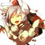  animal_ears closed_eyes eyes_closed hat inubashiri_momiji leaf open_mouth page shield short_hair silver_hair smile solo tokin_hat touhou wind wolf_ears 