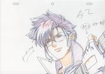  cosplay crossover fingerless_gloves glasses gloves guitar highres instrument macross macross_7 macross_frontier macross_frontier:_sayonara_no_tsubasa mikhail_buran nekki_basara pointy_ears production_art short_hair sketch solo spoilers 