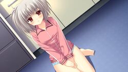  1girl blush game_cg grey_hair kona_nako nishimata_aoi panties red_eyes sekai_seifuku_kanojo underwear world_wide_love 