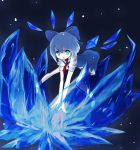  :o blue_eyes blue_hair bow cirno dress hair_bow ice matsutake_(nodamiki) open_mouth solo touhou wings 