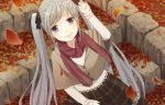  autumn gray_eyes grey_hair hatsune_miku ribbons scarf vocaloid 
