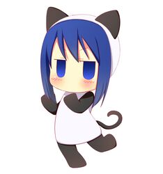  1girl animal_costume animal_ears blue_eyes blue_hair cat_ears cat_tail chibi hanamaru_youchien hiiragi_(hanamaru_youchien) kuronekosan panda_neko solo tail 