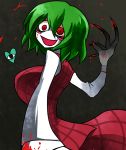  blood blush blush_stickers breasts claws crazy crazy_eyes green_hair heart huge_breasts kazami_yuuka long_arms long_sleeves oro_(zetsubou_girl) plaid plaid_skirt plaid_vest red_eyes skirt skirt_set solo touhou vest white_skin youkai 