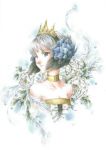  crown face feathers flower gwendolyn hair_ornament lowres nanai_yuki odin_sphere rose solo traditional_media watercolor_(medium) white_rose 