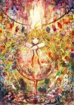  arm_ribbon ayako blonde_hair blood flandre_scarlet flower highres long_hair neck_ribbon nude red_eyes ribbon rose solo the_embodiment_of_scarlet_devil touhou traditional_media wings 