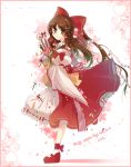  ascot bad_id bare_shoulders brown_eyes brown_hair candy dated detachable_sleeves detached_sleeves dress flower gohei hair_ornament hair_tubes hakurei_reimu heart may.d maydream miko pocky pocky_day smile solo touhou 