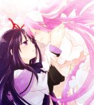  akemi_homura arm_grab black_hair bow closed_eyes colored_eyelashes dress eyes_closed gloves goddess_madoka hair_bow hair_ribbon kaname_madoka long_hair love-moon magical_girl mahou_shoujo_madoka_magica multiple_girls open_mouth pink_hair purple_eyes ribbon smile tears ultimate_madoka violet_eyes white_dress white_gloves 