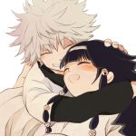  alluka_zoldyck androgynous black_hair brothers closed_eyes eyes_closed grin hairband hug hunter_x_hunter japanese_clothes killua_zoldyck multi-tied_hair multiple_boys nii nii_(aaaelrrroas) open_mouth siblings smile trap white_hair 