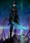  armor black_hair highres male original peach_(marslave) science_fiction short_hair solo sword weapon 
