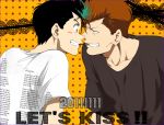  black_hair blush_stickers grin jungyun99 kuwabara_kazuma male multiple_boys orange_hair pocky pocky_kiss shared_food short_hair smile teeth urameshi_yuusuke yaoi yu_yu_hakusho yuu_yuu_hakusho 