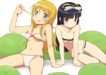  :&lt; :q arm_support bare_shoulders bikini black_hair blonde_hair blue_eyes blush bow gokou_ruri hair_bow hair_ornament hairclip hime_cut kanna_asuke kousaka_kirino looking_at_viewer mole multiple_girls ore_no_imouto_ga_konna_ni_kawaii_wake_ga_nai popsicle red_eyes sitting spread_legs swimsuit tongue underboob white_bikini 