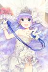  :d bangs bare_shoulders blue_eyes blue_hair blunt_bangs bouquet clarice clarice_altheim crown dress earrings flat_chest flower gloves hair_ornament jewelry lowres open_mouth pink_rose ribbon rose russel_(yumeriku) smile solo sword_girls veil wedding_dress 