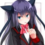  blue_eyes bust frown lips little_busters!! long_hair mouth_hold pocky purple_hair sasasegawa_sasami school_uniform twintails yae_(artist) 