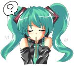  aqua_hair closed_eyes eyes_closed hatsune_miku hidamarinet incoming_kiss mouth_hold pocky pocky_kiss shared_food twintails vocaloid 