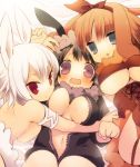  :p animal_ears bed_sheet black_hair blue_eyes breasts bunny_ears dog_ears girl_sandwich lying multiple_girls navel orange_eyes original pink_eyes red_eyes sideboob thighhighs tongue under_boob underboob wavy_mouth white_hair yuzuki_gao zipper 