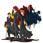  axel bad_id black_hair blonde_hair blue_eyes boots cloak facial_mark gloves green_eyes highres keyblade kingdom_hearts kingdom_hearts_358/2_days red_hair redhead roxas short_hair xion_(kingdom_hearts) 