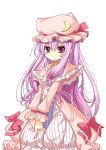  bow crescent_moon dress hair_bow hat highres long_hair moon patchouli_knowledge pink_eyes purple_hair smile solo spirtie touhou 