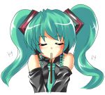  closed_eyes eyes_closed hatsune_miku hidamarinet incoming_kiss mouth_hold pocky pocky_kiss shared_food twintails vocaloid 