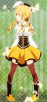  bad_id beret blonde_hair boots butterfly corset detached_sleeves drill_hair hair_ornament hat hxjunky magical_girl mahou_shoujo_madoka_magica pleated_skirt puffy_sleeves skirt solo thigh-highs thighhighs tomoe_mami twin_drills vertical-striped_legwear vertical_stripes yellow_eyes zettai_ryouiki 