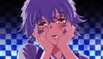  hands_on_own_cheeks hands_on_own_face hands_to_face izayoi_sakuya mirai_nikki parody red_eyes short_hair solo touhou yandere yandere_trance 