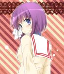  clannad fujibayashi_ryou haruno_(macoro) looking_back purple_hair school_uniform short_hair 