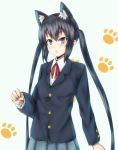  black_eyes black_hair cat_ears inaba-no-kuni-tottori k-on! long_hair nakano_azusa paw_print school_uniform twintails 
