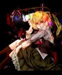  alternate_costume blonde_hair crystal flandre_scarlet hat hat_removed headwear_removed letterboxed long_hair looking_at_viewer musical_note rathke red_eyes side_ponytail sitting solo the_embodiment_of_scarlet_devil touhou wings 