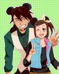  age_difference bow braid brown_eyes brown_hair disney facial_hair father_and_daughter hair_bow hair_ornament hairclip jewelry kaburagi_kaede kaburagi_t_kotetsu mickey_mouse_ears mouse_ears necktie ring short_hair side_ponytail sorairo0319 stubble tiger_&amp;_bunny v vest waistcoat wedding_band wink 