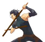  bare_shoulders black_hair dual_wielding fate/stay_night fate/zero fate_(series) lancer_(fate/zero) male mole pocky sa_(hoh) simple_background solo white_background yellow_eyes 