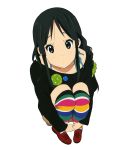  absurdres akiyama_mio black_hair highres k-on! long_hair multicolored_stripes official_art qplus simple_background solo striped striped_legwear white_background 