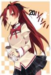  alternate_costume blush hijiri_(resetter) long_hair mahou_shoujo_madoka_magica mouth_hold pocky red_eyes red_hair redhead sakura_kyouko school_uniform skirt solo 