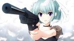  gakuen_taima game_cg gun leaves short_hair weapon 