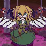  arms_out eyes fusion gap green_eyes heart highres koishi_adventure komeiji_koishi monopollyan outstretched_arms pillar skirt smile spoilers third_eye touhou white_skin yakumo_yukari 