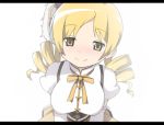  bad_id blonde_hair blush breasts detached_sleeves drill_hair fruits_punch hair_ornament highres letterboxed magical_girl mahou_shoujo_madoka_magica smile solo tomoe_mami twin_drills windowboxed yellow_eyes 