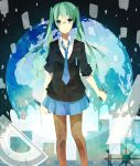  bad_id blue_eyes chisumi earth globe green_hair hatsune_miku highres necktie pantyhose protractor razor ruler scissors skirt smile solo twintails vocaloid 