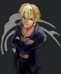  blonde_hair casual crossed_arms earrings fate/stay_night fate_(series) gilgamesh jewelry kabio male necklace red_eyes red_hair redhead short_hair solo 