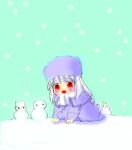  ahoge bad_id blush child emiya_kiritsugu fate/stay_night fate/zero fate_(series) fur_hat hat illyasviel_von_einzbern irisviel_von_einzbern norino_moto red_eyes saber scarf snow snowing snowman white_hair young 