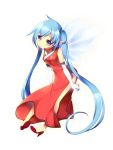  blue_hair china_dress chinese_clothes elbow_gloves gloves high_heels koflif long_hair looking_at_viewer nymph_(sora_no_otoshimono) shoes simple_background solo sora_no_otoshimono twintails very_long_hair wings 