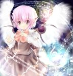  animal_ears baton_(instrument) blush bow conductor ear_piercing hand_on_own_chest minonao musical_note mystia_lorelei no_hat no_headwear piercing pink_eyes pink_hair shirt short_hair skirt skirt_set solo stick touhou treble_clef wings 