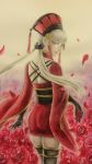  1girl bad_id delphine_eraclea flower gloves hat last_exile petals red_rose rose rose_petals skirt solo traditional_media twintails watercolor_(medium) 