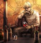  alcohol bad_id blonde_hair bracelet casual fate/stay_night fate/zero fate_(series) gilgamesh jewelry male necklace red_eyes short_hair solo wine zakki 