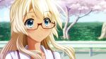  aqua_eyes artist_request blonde_hair blush dark_skin ganguro glasses long_hair mayo_chiki! narumi_nakuru neko_neko_koneko smile solo 