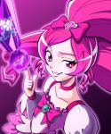  bow brooch choker cure_blossom dress evil_grin evil_smile grin hanasaki_tsubomi heart heartcatch_precure! inu_no_yodare jewelry long_hair magical_girl out_of_character pink pink_background pink_eyes pink_hair ponytail precure ribbon smile 