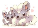  :3 big_ears brown_eyes chest_tuft chinchilla cinccino fluffy hair hair_tuft heart hindpaw kotorai long_hair long_tail looking_at_viewer minccino no_humans pawpads paws plain_background pokemon rodent sitting tail white_background 